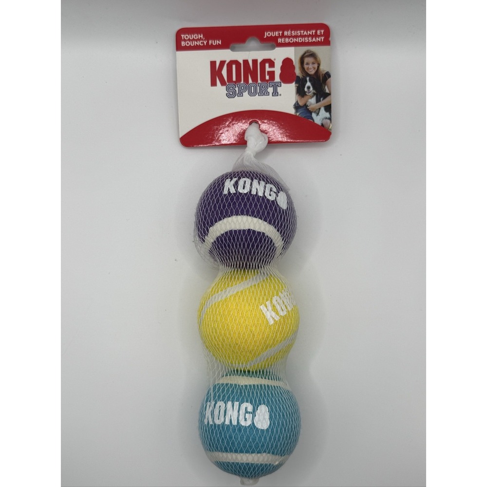 KONG Sport Balls ABSP23 Dog Toy Medium Rubber 3-Pack Purple Yellow Teal